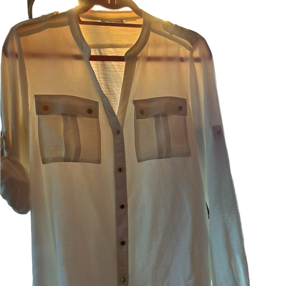 Calvin Klein White Blouse Goldtone buttons SZ Medium